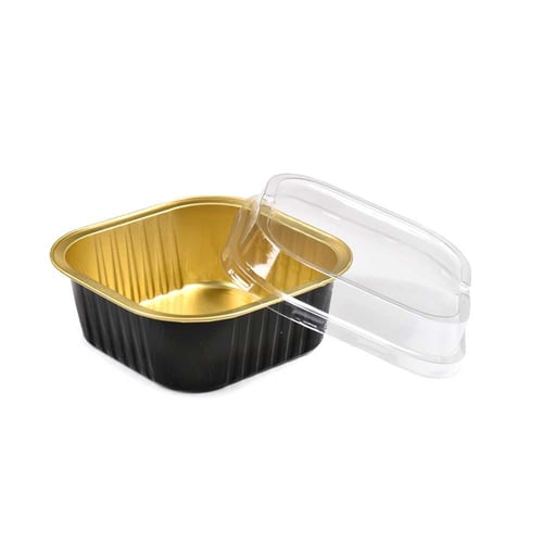 مجموعة ( 9 ) علبة ألمنيوم مربعة أسود/ذهبي وغطاء شف...