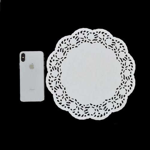 مجموعة ( 65) ورق دنتيل ابيض بشكل دائرى