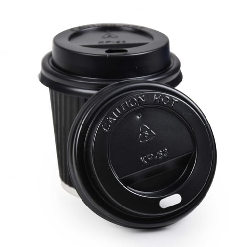 مجموعة ( 25) غطاء بلاستيك أسود لاكواب الورق| 4 انز