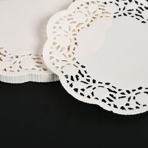 مجموعة (200) ورق دنتيل ابيض بشكل دائرى