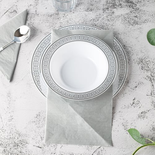 مجموعة (3) صحن بلاستيك أبيض فاخر بأطراف فضية| 25سم
