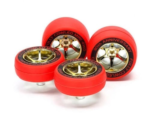 Red Slick Small Dia. Tires & Gold Plated Wheels (6...
