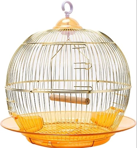 قفص طيور دائري مع ارجوحة لون ذهبي انيق المظهر