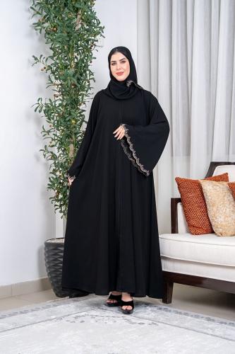 عباية نص كلوش ملكي _ كم مايل تطريز ناعم