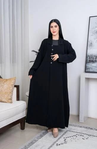 عباية نص كلوش _سرميك_ياقة زرار