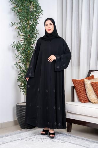 عباية نص كلوش_ ورق منثور كرستال فاخر