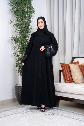 عباية نص كلوش _ تخريم ورد ليزر بكرستال