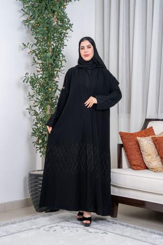عباية نص كلوش_ تطريز كرستال فاخر