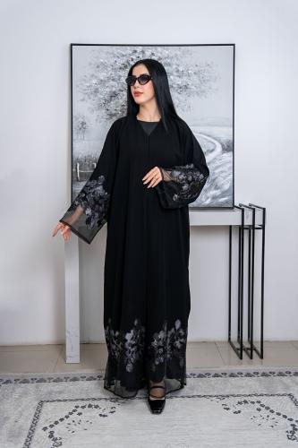 عبايه ربع كلوش ندى فاخر تطريز ساتان