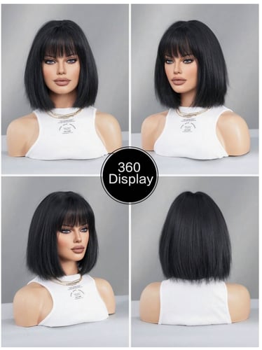 باروكة أسود بغرة ناعم 12 إنش