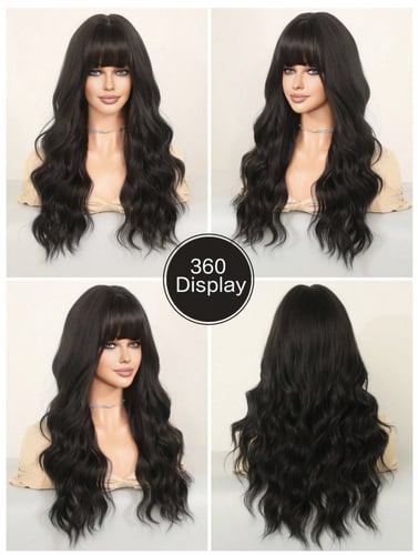 باروكة أسود مموج مع غرة طول 24 إنش / 62 سم