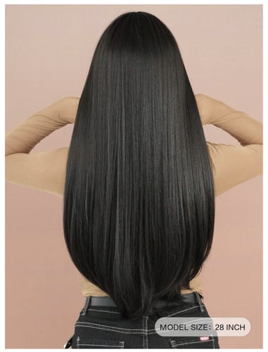 باروكة أسود ناعم مع غرة طول 28 إنش