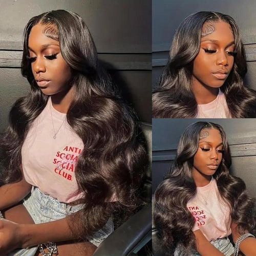 باروكة شعر أسود جذور أمامية مموج 24 إنش