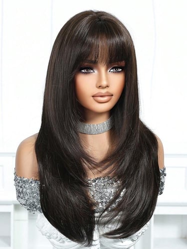 باروكة أسود مع غرة طول 22 إنش