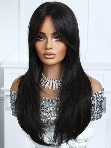 باروكة أسود بغرة ناعم 24 إنش