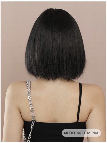 باروكة أسود بغرة ناعم 12 إنش