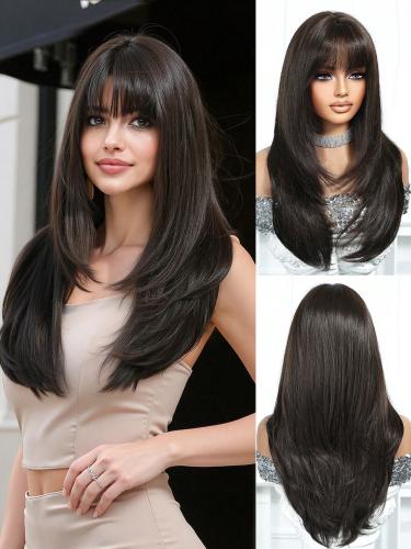 باروكة أسود مع غرة طول 22 إنش