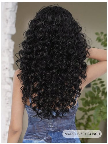 باروكة أسود بغرة كيرلي 24 إنش