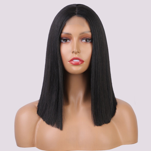 باروكة شعر أسود جذور أمامية ناعم