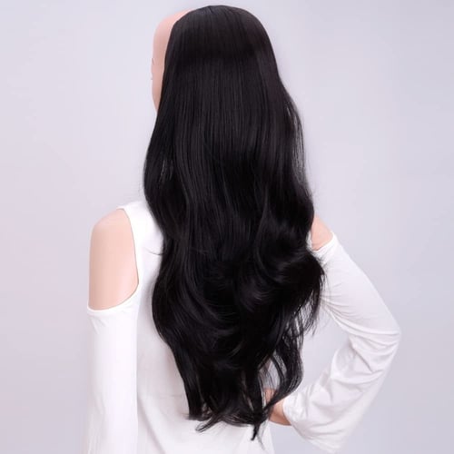 نصف باروكة شعر أسود مموج