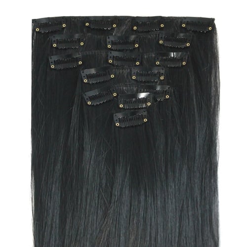 وصلة شعر مخلوط أسود ناعم 8 قطع