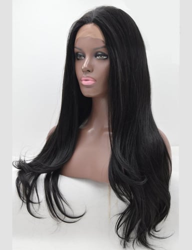 باروكة شعر أسود جذور أمامية مموج