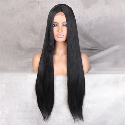 باروكة شعر أسود جذور أمامية ناعم