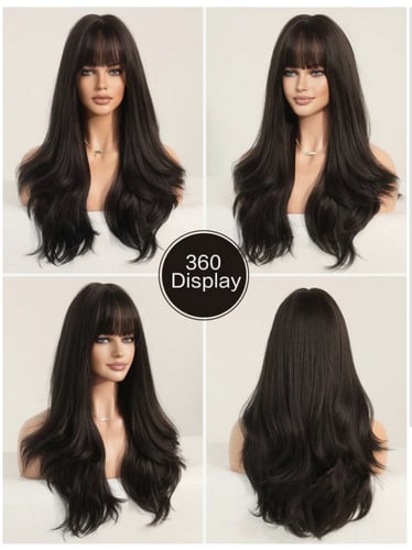 باروكة أسود مع غرة طول 22 إنش