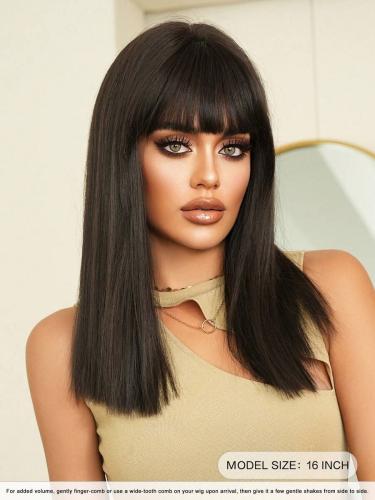 باروكة أسود بغرة ناعم 16 إنش