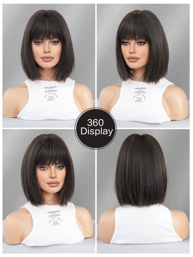 باروكة بني مخصل بغرة ناعم 12 إنش