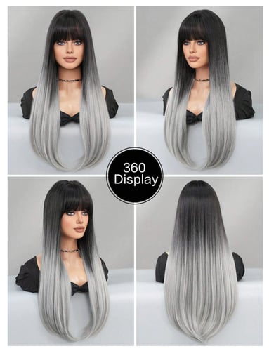 باروكة اومبري رمادي مع غرة طول 28 إنش