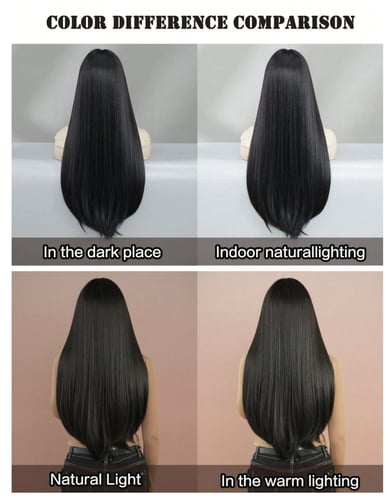 باروكة أسود ناعم مع غرة طول 28 إنش