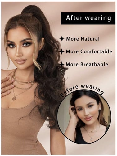 وصلة شعر مخلوط بني غامق مموج مشبك 22 إنش