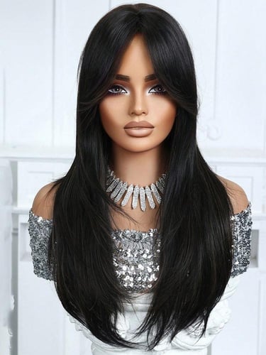 باروكة أسود بغرة ناعم 24 إنش