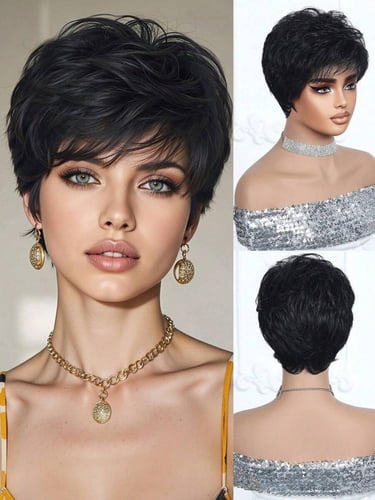 باروكة أسود بدون غرة ناعم 8in