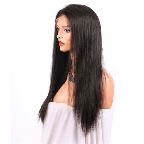 باروكة شعر أسود برازيلي 24 إنش جذور أمامية وخلفية