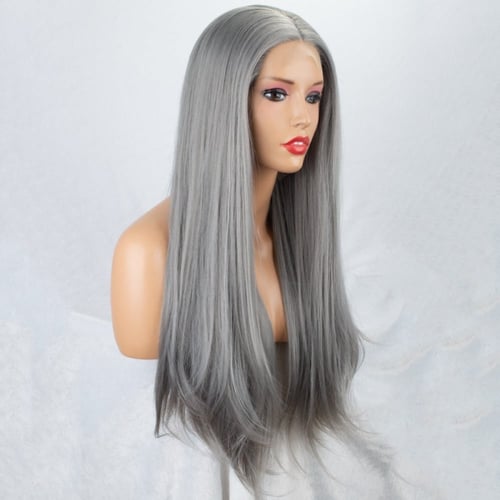 باروكة شعر رمادي جذور أمامية ناعم