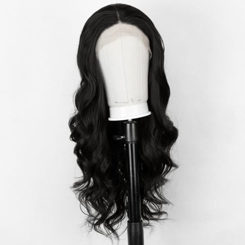 باروكة شعر أسود جذور أمامية مموج