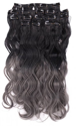 وصلة شعر مخلوط أومبري رمادي 8 قطع