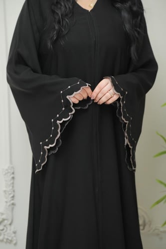 عباية إنترنت كوري بتطريز كم مع مخرم رصاصي أنيقة ور...