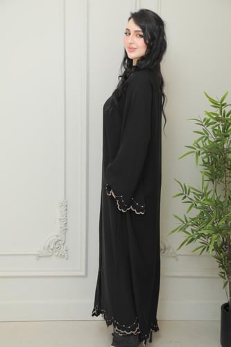 عباية إنترنت كوري بتطريز كم مع مخرم رصاصي أنيقة ور...