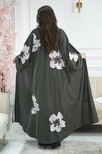 عباية ملون تطريز ورده كم