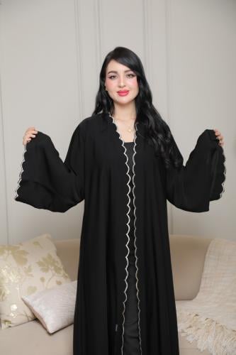عباية انترنت تطريز رصاصي أمام وكم مروحة أنيقة وفاخ...