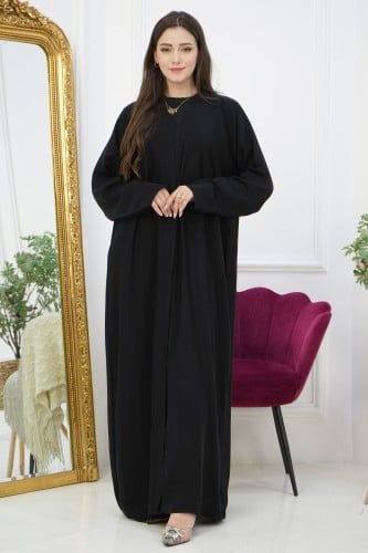 عباية سوداء كم مربع مع قيطان أنيق لإطلالة عملية ور...