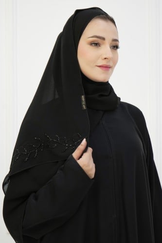 طرحة سوداء مطرزة كريستال فاخرة وأنيقة