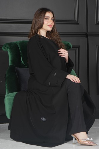 عباية كتان بتدخيلة قماش ملكي كوري بكم شك وزرار كام...