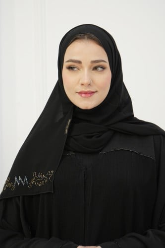 طرحة سوداء مطرزة بالذهبي والأسود فاخرة وأنيقة