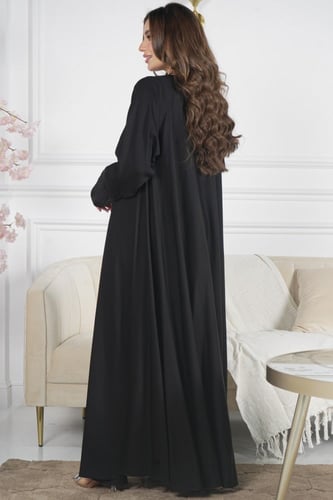 عباية سوداء كلوش بتطريز فاخر على الأكمام لإطلالة ر...