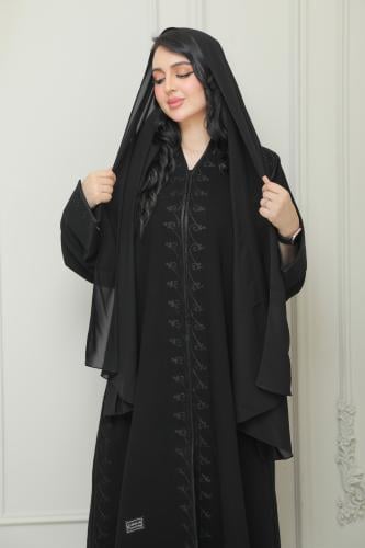 عباية تيجان تطريز خطوط هاري وجوانب أنيقة وفاخرة