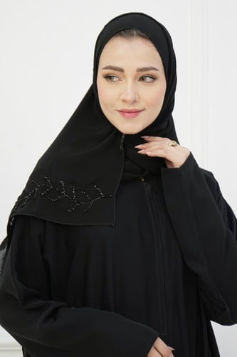 طرحة سوداء مطرزة كريستال فاخرة وأنيقة